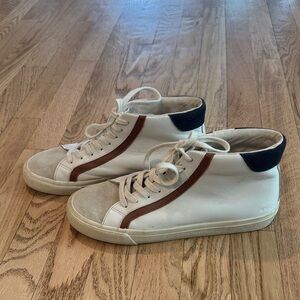 Madewell Women’s White Leather Mid-Top Sneakers with Navy & Brown Accents-9